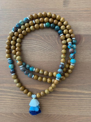 Collier pierres naturelles Jaspe bois et Jaspe Aqua Terra enroulé complétement