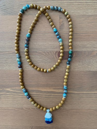 Collier pierres naturelles Jaspe bois et Jaspe Aqua Terra enroulé